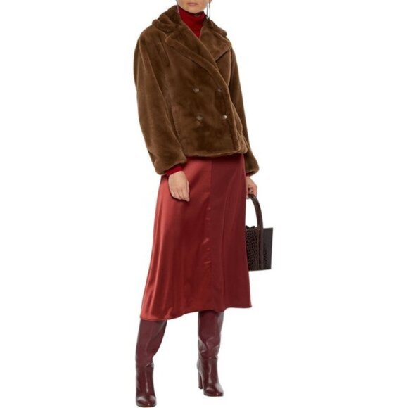 NWT Vince walnut brown faux fur double breasted short coat, S - Picture 1 of 9